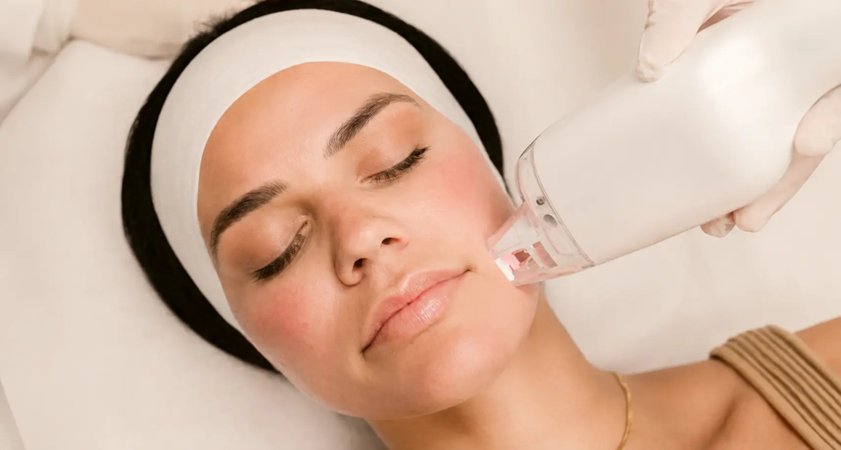 Woman receiving a LaseMD facial treatment in a calm clinical setting
